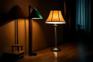 un' lampada e un' lampada In piedi nel il scuro. ai-generato foto