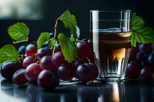 un' bicchiere di vino e uva. ai-generato foto