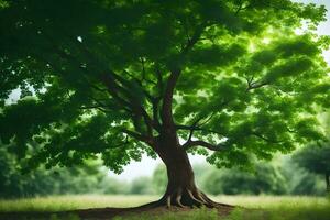 un' albero è in piedi nel il mezzo di un' campo. ai-generato foto