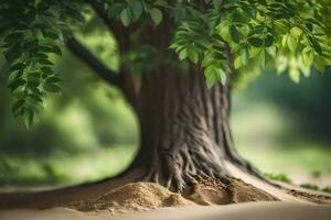 un' albero con radici in crescita su di il terra. ai-generato foto