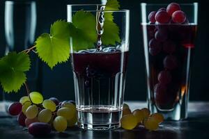 scrosciante vino in bicchieri con uva. ai-generato foto