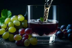 un' bicchiere di vino con uva. ai-generato foto
