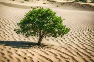 un' solitario albero nel il deserto. ai-generato foto