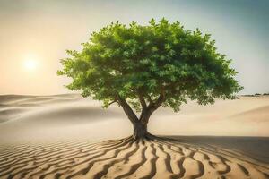 un' albero nel il deserto. ai-generato foto