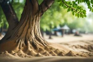 un' albero con radici nel il sabbia. ai-generato foto