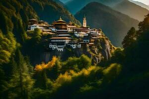 il d'oro tempio nel bhutan. ai-generato foto
