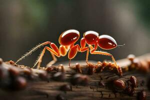 un' vicino su di un formica a piedi su un' tronco d'albero. ai-generato foto