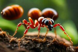 un' vicino su di un' rosso formica. ai-generato foto
