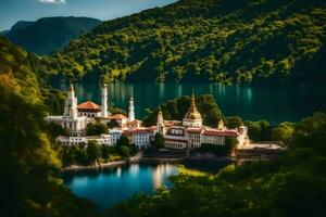 il lago di sanguinato nel slovenia. ai-generato foto