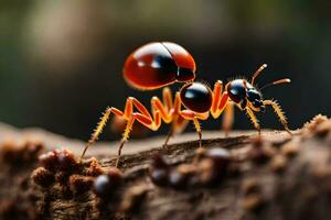 un formica con un' grande nero e rosso testa. ai-generato foto