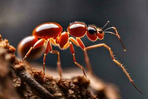 un formica è in piedi su un' ramo. ai-generato foto
