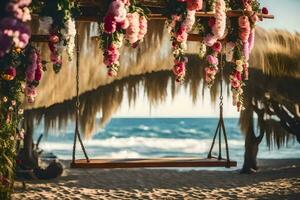 un' spiaggia nozze nel Messico. ai-generato foto