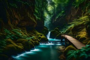 il ponte di il verde foresta. ai-generato foto