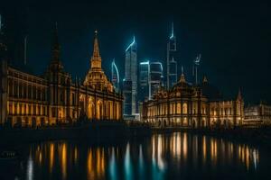 il città di shanghai a notte. ai-generato foto