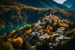 il villaggio di sveti zlatan nel il montagne. ai-generato foto