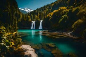 un' cascata nel il mezzo di un' foresta. ai-generato foto