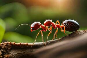 un formica è a piedi su un' ramo. ai-generato foto