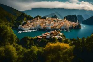 il isola di persona nel il lago di il stesso nome. ai-generato foto