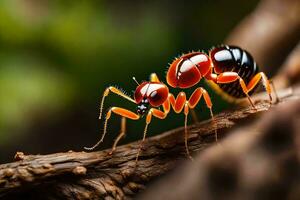 un formica è a piedi su un' ramo. ai-generato foto