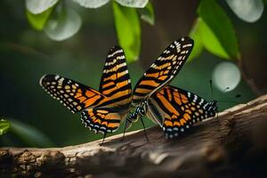 Due farfalle siamo seduta su un' ramo. ai-generato foto