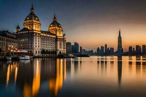 il bund e il bund Torre a tramonto. ai-generato foto