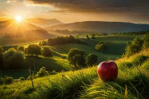 il Mela nel il tramonto. ai-generato foto