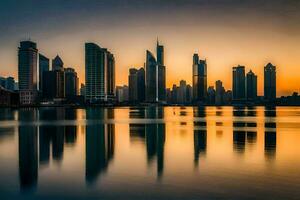 il orizzonte di dubai a tramonto. ai-generato foto