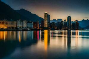 il città orizzonte a notte nel hong. ai-generato foto