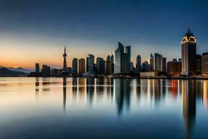 il città orizzonte a tramonto nel shanghai. ai-generato foto