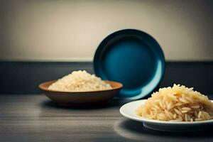 un' piatto di riso e un' ciotola di Riso. ai-generato foto
