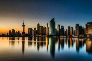 il shanghai orizzonte a tramonto. ai-generato foto