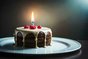 un' cioccolato torta con un' candela su superiore. ai-generato foto