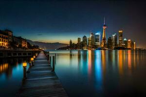 il città orizzonte a notte nel shanghai. ai-generato foto