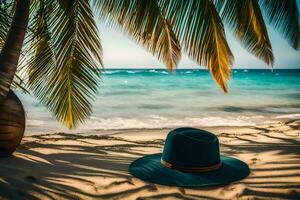 un' cappello su il spiaggia. ai-generato foto