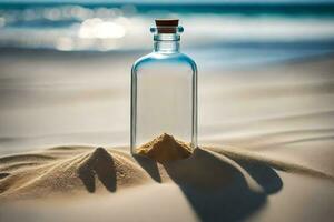 Messaggio nel un' bottiglia su il spiaggia. ai-generato foto