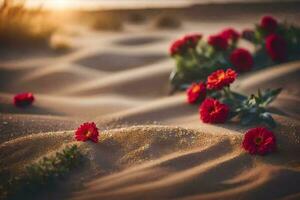 rosso fiori nel il deserto. ai-generato foto