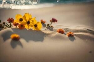 fiori su il spiaggia. ai-generato foto