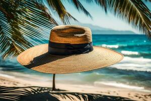 un' cappello su il spiaggia. ai-generato foto