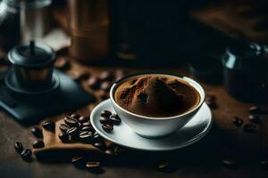 caffè fagioli e caffè fagioli su un' di legno tavolo. ai-generato foto