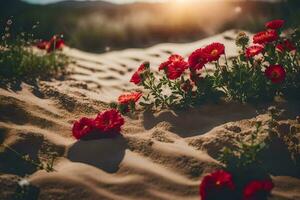 rosso fiori nel il deserto. ai-generato foto