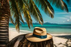 un' cannuccia cappello su il spiaggia. ai-generato foto