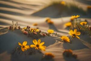 fiori selvatici nel il sabbia dune. ai-generato foto