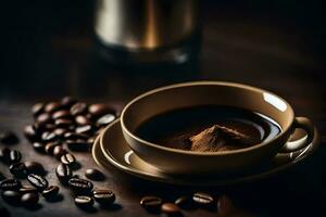 caffè fagioli su un' di legno tavolo. ai-generato foto