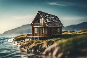 minuscolo Casa su il spiaggia. ai-generato foto