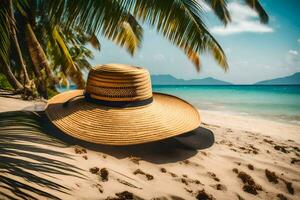 un' cannuccia cappello su il spiaggia. ai-generato foto