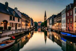 un' canale nel il mezzo di un' città con Barche. ai-generato foto