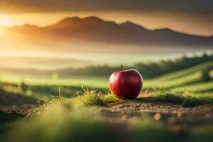 mela, il tramonto, paesaggio, natura, HD sfondo. ai-generato foto