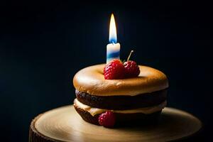 un' compleanno torta con un' candela su superiore. ai-generato foto