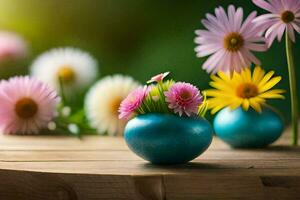 foto sfondo fiori, il sole, il cielo, il erba, il fiori, il vaso. ai-generato