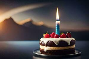 un' cioccolato torta con un' candela su superiore. ai-generato foto